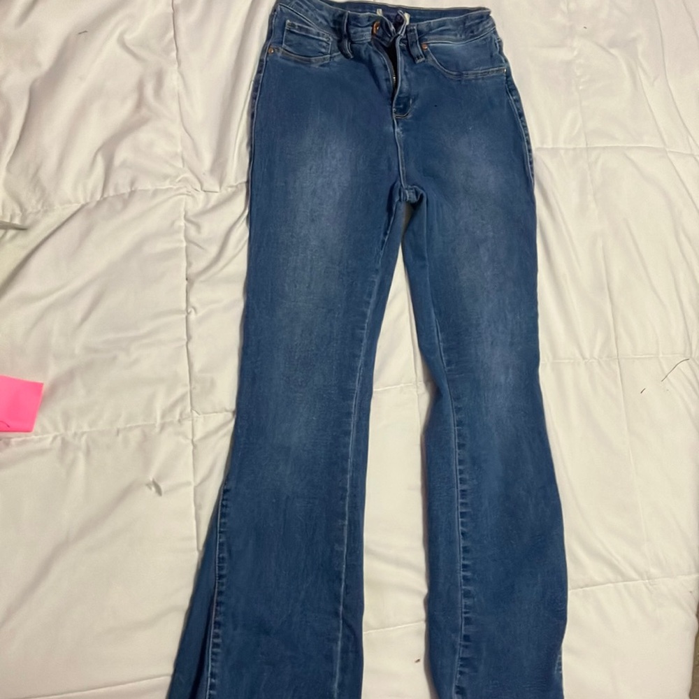 blue flared jeans